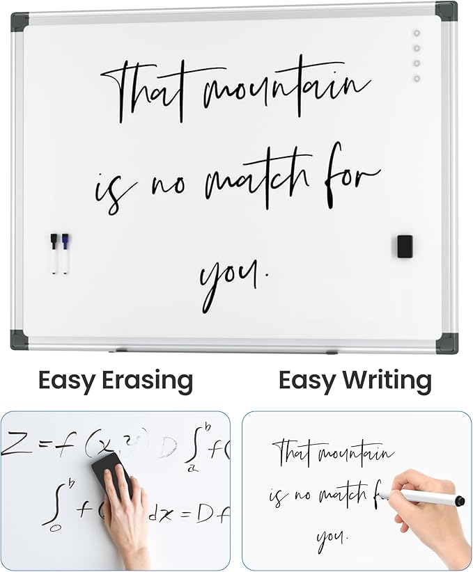 VUSIGN 2PCS Magnetic White Board Hanging 36" x 48" for Office, Class, Home, Sliver Aluminum Frame, 2 Dry-Erase Eraser, 4 Multicolor Marker, 8 Magnetic Pins