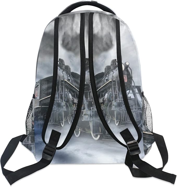 AUUXVA Vintage Locomotive Train School Backpack for Girls Boys Kids Laptop Backpack Travel Camping Daypack