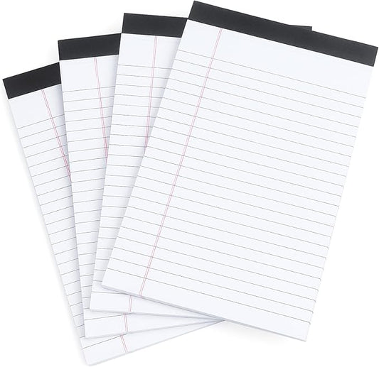 ZZTX Legal Pads Note Pads 5 x 8 Inch Lined Writing Pads, 50 Sheets Per Writing Pad, 4 Pack (White)