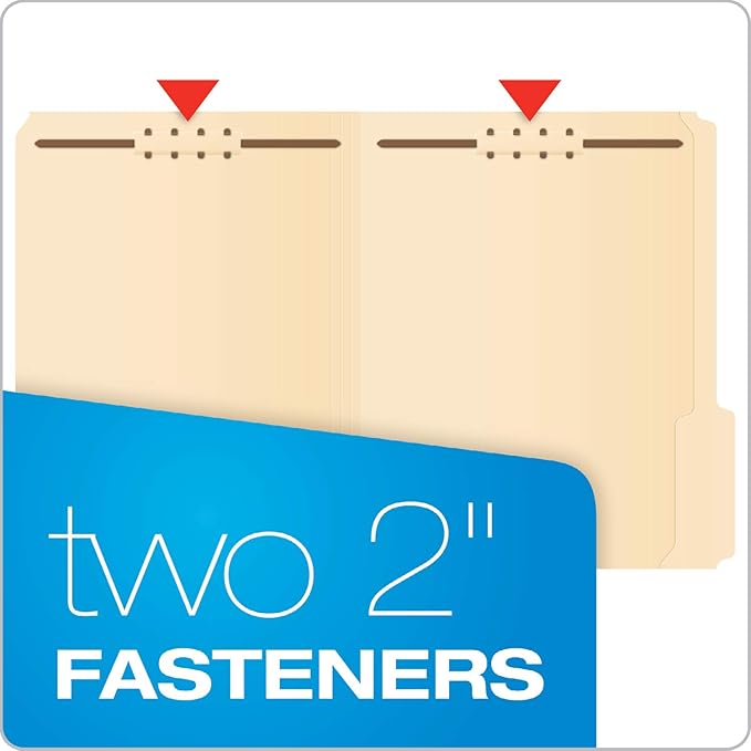 Pendaflex Fastener Folders, Letter Size, Red, 50 per Box, with 2 Fasteners and 1/3 Cut Tabs in Left, Right, Center Positions