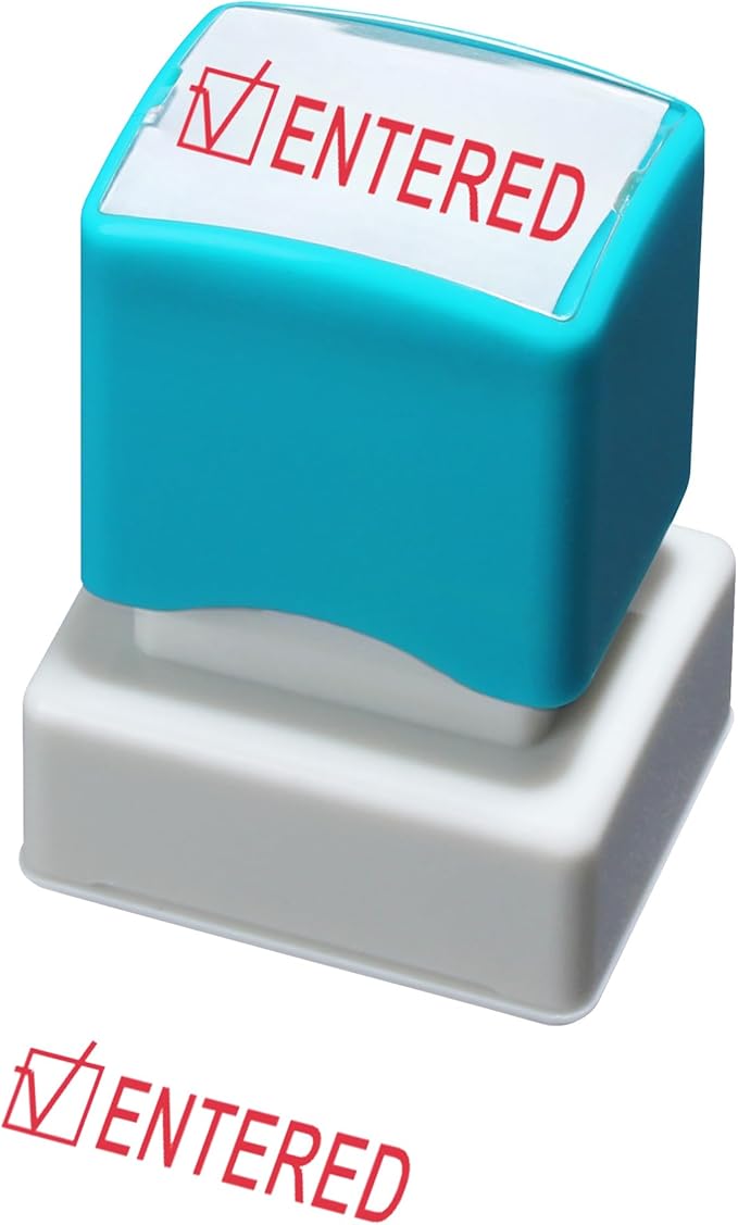 WAFJAMF Entered Stamp–Message Stamp Pre-Inked Office Stamp Refillable Red Ink Preinstalled-Medium