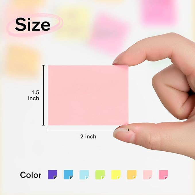 HappyHapi Sticky Notes 1.5x2 Inches Self-Stick Pads, Colorful Sticky Notes 100 Sheets/Pad, 8 Bright Colors Sticky Notes for Office Supplies, School, Home