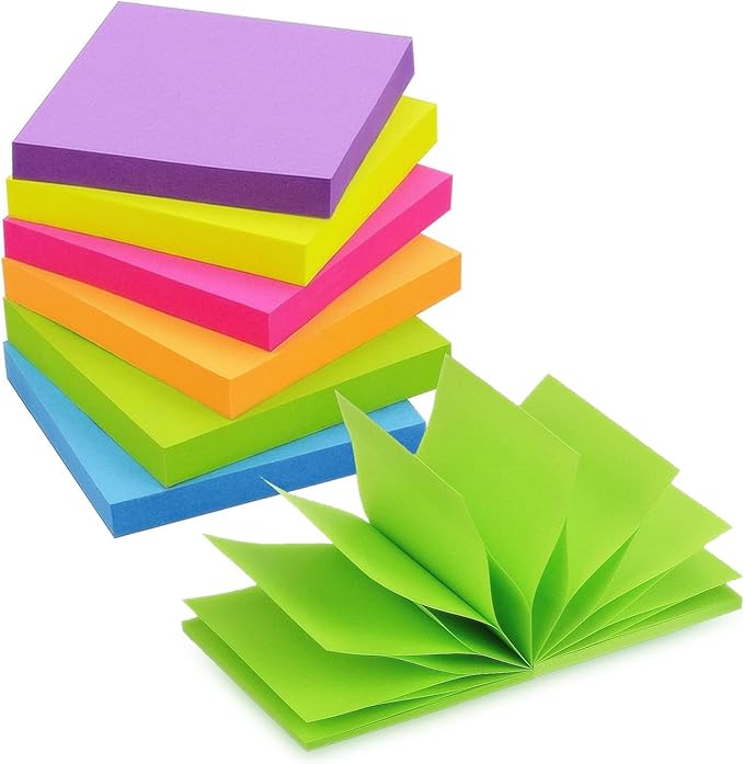 Pop Up Sticky Notes 3x3 inch Bright Colors Self-Stick Pads 12 Pads/Pack 100 Sheets/Pad Total 1200 Sheets