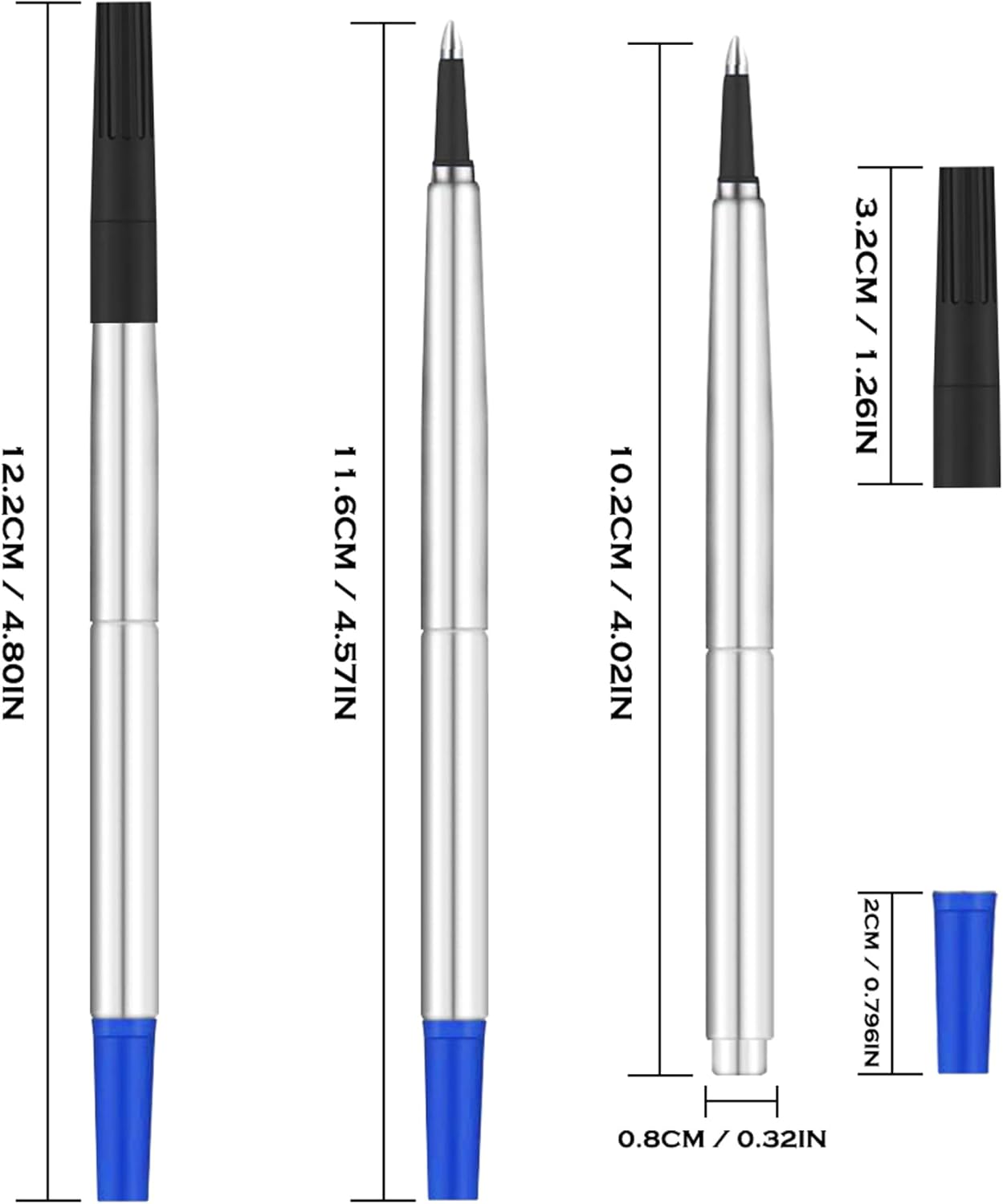 DunBong Quink Ink Rollerball, Compatible with Parker Rollerball Pens, 0.7mm Medium Point Blue Ink Refill Pack of 5, Replaceable Gel Ink Pen Refills, Smooth Writing (Blue-0.7mm)