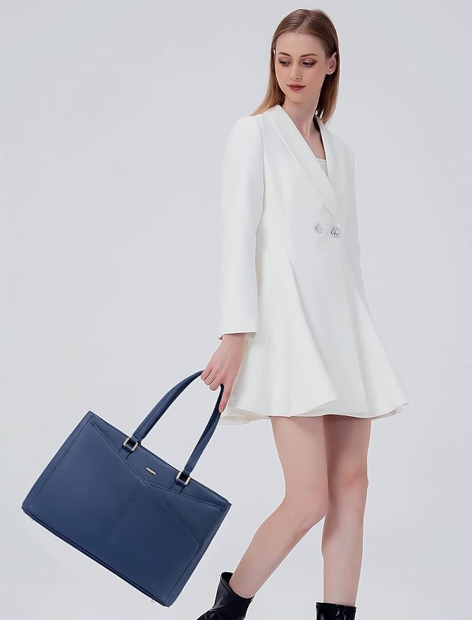 LOVEVOOK Laptop Bag for Women 15.6 Inch Tote Bags Waterproof Leather Briefcase Computer Women Business Office Work Bag,Navy Blue