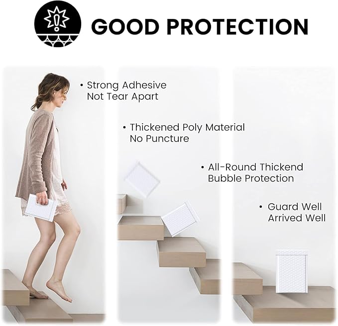 Fuxury 4x8 White Bubble Mailer 260 Pack Padded Envelopes, Small Bubble Mailers Usable Size 4x7" Bubble Envelopes Self-Seal Padded Mailers for Mailing Small Business,Small Items Shipping Bulk#000