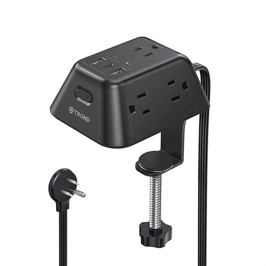 Desk Clamp Power Strip, Surge Protector with 5 AC Outlets and 3 USB Ports, Desk Mount Charging Station, Fit 1.97in Tabletop Edge Thick, 6FT Extension Cord, for Home Office Gaming Accessories