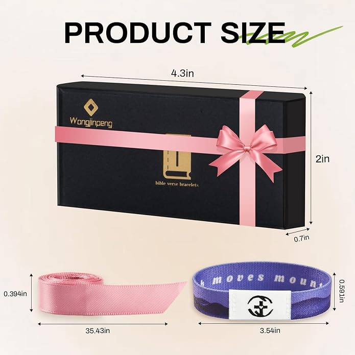 2 Pcs Bible Verse Bracelets，Daily Bible Verse Bracelet，Prayer Hope Bible Bracelets, Christian Gifts for Women , Graduation Gift，Inspirational Religious Gifts, Comes With A 35-inch Ribbon Bow