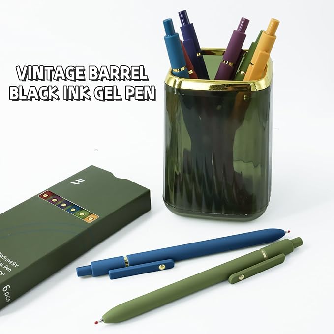 UIXJODO 6 Pcs Gel Pens 0.5mm Quick Dry Black Ink Pens Fine Point Smooth Writing Pens, Cute Office and School Supplies Gifts for Women Teacher Students (6 Pcs Vintage Gold)