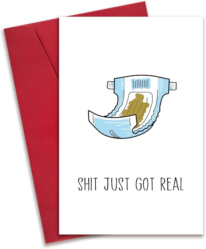 Funny Baby Shower Card, Shit It Just Cot Real, New Baby Congratulations Card for New Mom Dad Parents, Humor Baby Shower Gifts for Friend Sister