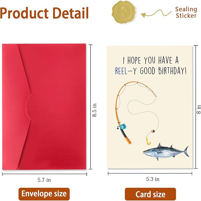 Funny Fishing Pun Birthday Card for Him,Her, Funny Birthday Card Gift for Men, Momen – 'I Hope You Have a REEL-y Good Birthday! ' – Perfect for Fishing Lovers