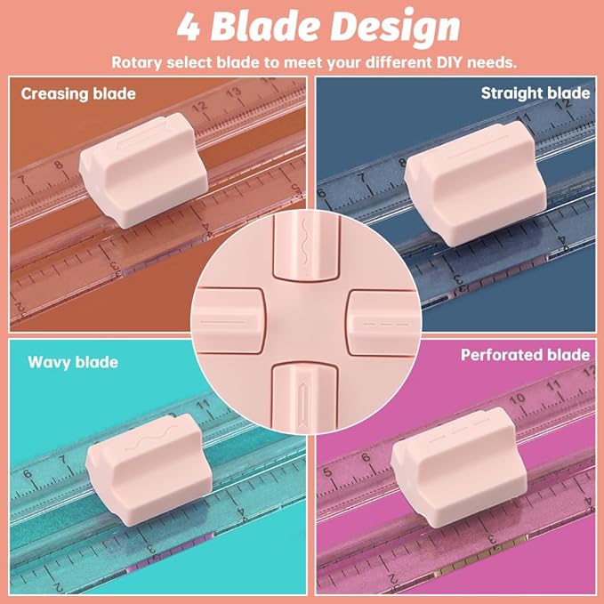 Paper Cutter,4-in-1 Paper Trimmer,Photo Cutter,Multi-Function Scrapbooking Tool with Dial Blades of Straight,Wave,Perforated,Creasing for Cutting Paper,Coupons,Postcards,Card