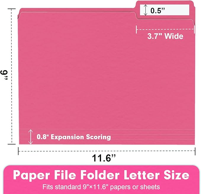 File Folder, RAZCC 250 Pack 1/3 Cut Tab Colored File Folders, File Folder Letter Size for Office Classroom Use, Assorted 5 Colors Folders with Tabs
