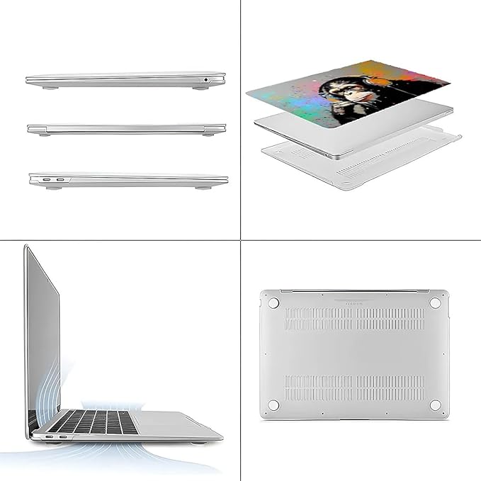 Compatible with MacBook Air 13.6 Inch Case 2024 2023 2022 Release Model A3113 M3 A2681 M2, Music Monkey with Headphone Hard Plastic Shell Cover Case