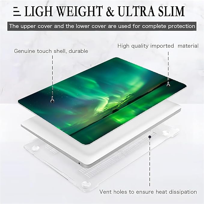 Compatible with MacBook Air 13.3 inch Case 2018-2020 Release A1932 A2179 A2337, Iceland Green Aurora Hard Plastic Shell Cover Case