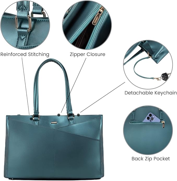 LOVEVOOK Laptop Bag for Women 15.6 Inch Tote Bags Waterproof Leather Briefcase Computer Women Business Office Work Bag,Pearl Green