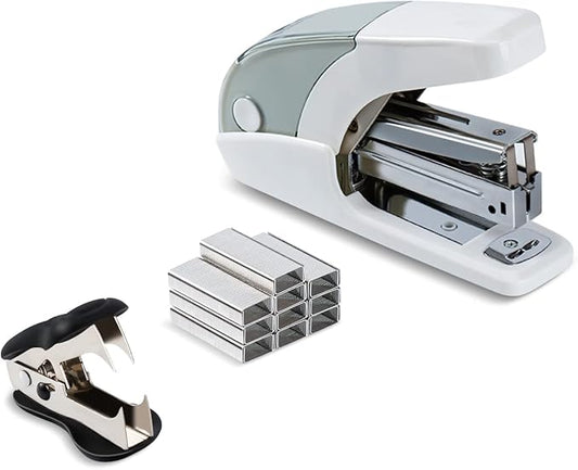 PAPERPAL Effortless Standard Stapler Set, 20 Sheet Capacity, Half Strip, Built-in Staples Storage, Holds 1/4" Staples, Includes 1000 Staples and A Staple Remover, Office, School & Personal Use, White
