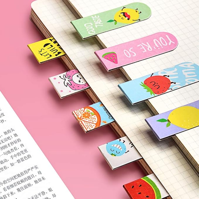 30 Pieces Cute Magnetic Bookmarks for Women/Men, Dual Sided Rainbow Film Laminated Book Markers for Girls, Funny Magnetic Bookmarks for Kids, Book Marks Bulk Page Clip Reading Giveaways (Fruit)