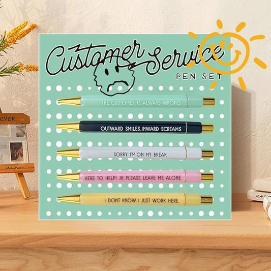 Funny pens,5-Count,Black Ink,Medium Nib 1.0mm,Funny Office Gifts for Coworkers,Personalized Pens Vibrant Funny Quotes Word Daily Pen (customer service Pens)