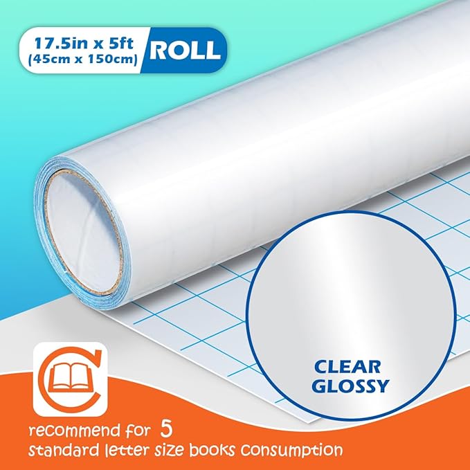 Olivo Clear Contact Paper Roll for Books Crafts 17.5 in x 5 ft Peel and Stick Adhesive Book Cover Plastic Protector