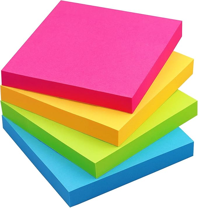 Sticky Notes 3x3 Self-Stick Notes Bright Colors Sticky Notes 4 Pads 100 Sheets/Pad (Bright)