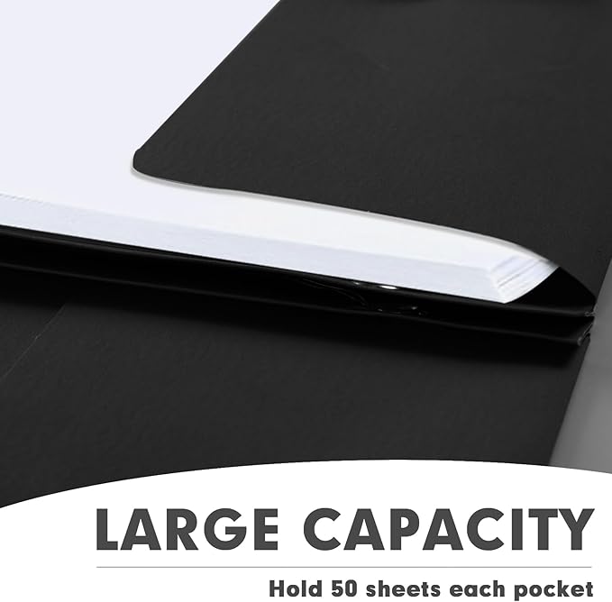 Two Pocket Folders, RAZCC 75 Pack Two Pocket Folders with Prongs, 3 Prong Folders Fit Letter Size Paper, Pocket File Folders for School Office Home Business, Black