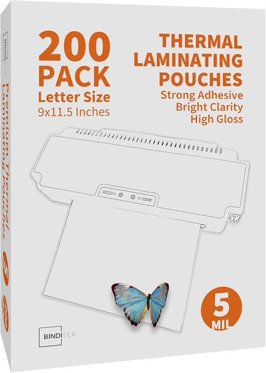 Binditek 200 Pack 5 Mil Thermal Laminating Pouches, 9x11.5 Inches Laminating Sheets, for Letter Size, Ultra Clear, Glossy, Hold 8.5x11 Inches, Heat Seal, School Office Supplies