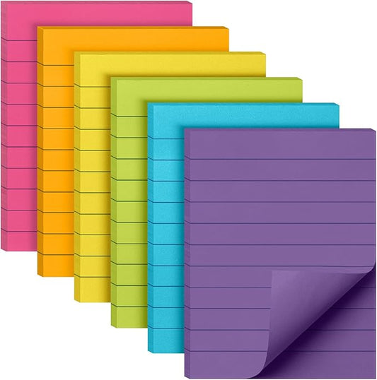 Mr. Pen Lined Sticky Notes - 3x4, 6 Pads, 60 Sheets/Pad, Vibrant Colors