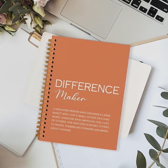 Difference Maker Gift, Difference Maker Definition Spiral Notebook Journal, Motivational Notebooks, Thank You Gifts for Women Men Teacher Coworkers, Hardcover Spiral Notebook 5.5x8.3(Orange)