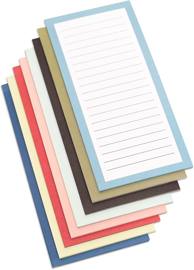 8 Magnetic Notepads – Notepads for Grocery List, Shopping List, To-Do List, Reminders -Strong Magnetic Back- Memo Notepad with Solid Pattern Designs | 25 Sheets per Pad 7.5 x 3.5 inch (8 Pack)