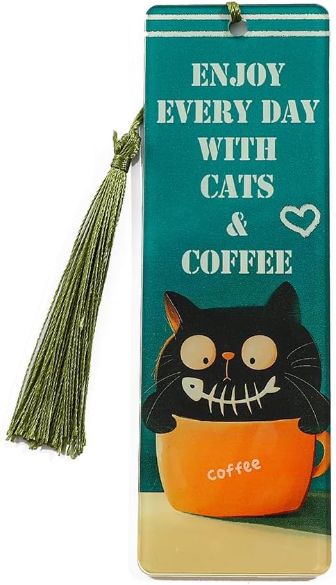 1pc Cute Pet Cat Tassel Bookmark - Acrylic Bookmarks for Book Lovers, Gifts for Teachers Students Reading Markers Ideal Gift for Back to School Season (Light Green Fringe)