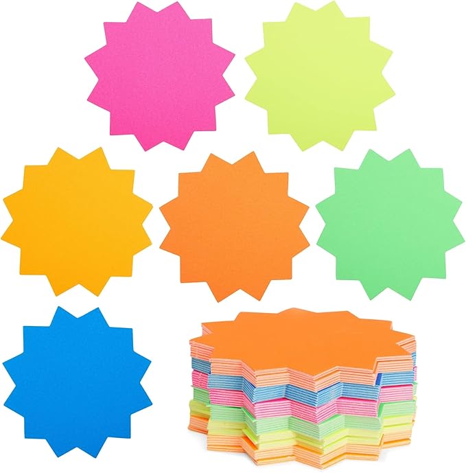 Juvale 120-Pack Bulletin Board Decorations, Blank Cutouts, Starburst Signs for Retail, Office Supplies, Sales, Poster Boards, Bulletin Cutouts, and Classroom Tags (6 Colors, 4x4 in)