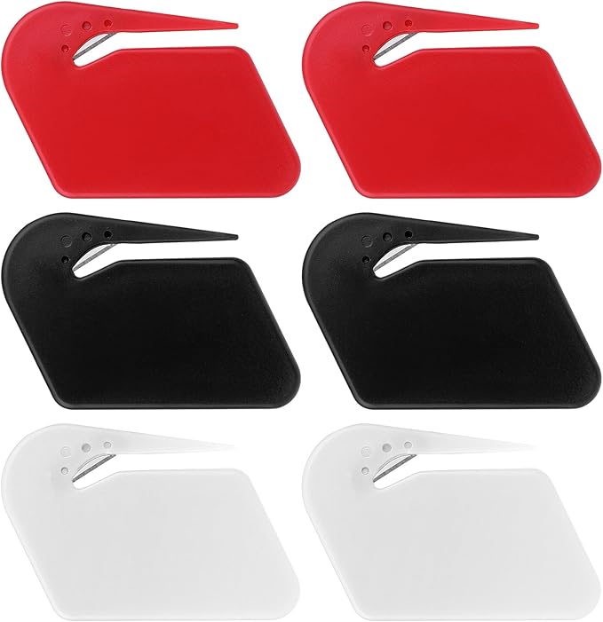 6 Pcs Letter Opener Envelope Slitter Plastic Mail Opener Blade with Safety Concealed Razor Blade Guiding Tip for Clear Cut Package Paper Cut Wrapping Office Home Business