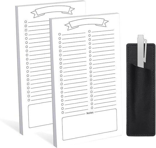 2 Pack Grocery List Magnet Pad for Fridge with Pen Holder, Totally 120 Sheets Magnetic Note Pad for Fridge Full Back Magnet Shopping List, To Do List, Memo Notepads, 4.5x7.5"(Blank Design)