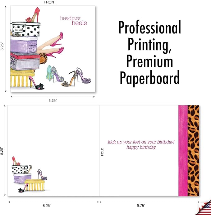 The Best Card Company - 1 Large Birthday Card with Envelope (8.25 x 9.75 Inch) - Fun Celebration Card for Birthdays - Head Over Heels JQ5067JBDG