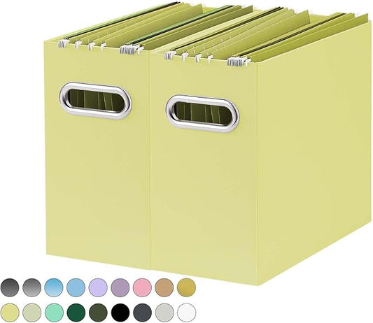 Oterri File Organizer, Small Storage Box, Cardboard File Folder Organizer, Collapsible File Box, Hanging File Organizer for Letter Size, Portable File Box, Only Box (Light Yellow,2 Packs)