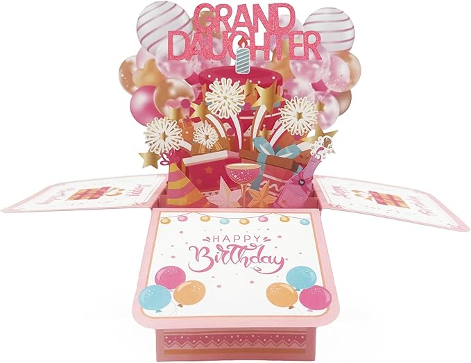 Asmallgf Great Birthday Gifts Card for Granddaughter Adult Kid, Happy Birthday Popup Card from Grandma Grandpa, Money Box from Nana