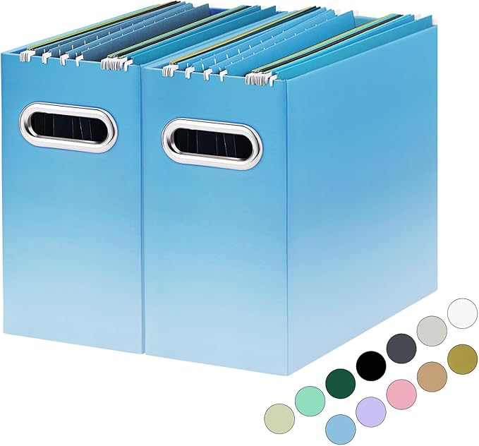 Oterri File Organizer, Small Storage Box, Cardboard File Folder Organizer, Collapsible File Box, Hanging File Organizer for Letter Size, Portable File Box, Only Box (Gradient Light Blue,2 Packs)