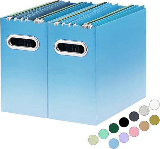 Oterri File Organizer, Small Storage Box, Cardboard File Folder Organizer, Collapsible File Box, Hanging File Organizer for Letter Size, Portable File Box, Only Box (Gradient Light Blue,2 Packs)