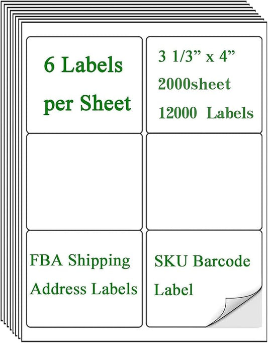 6 Up Shipping Address Labels, 3.33" X 4" (8164/5164) Address Barcode Label for Inkjet/Laser Printer (2000 Sheet -12000 Labels)