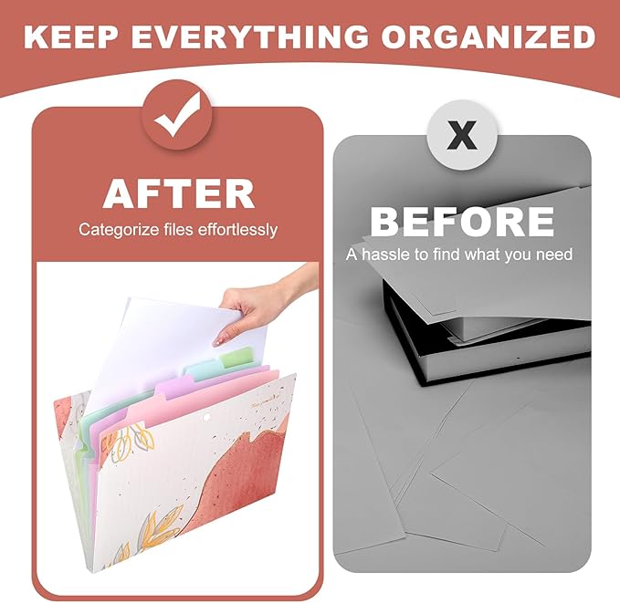 Ddaowanx Expanding File Folder, Letter A4 Size Accordion Plastic File Organizer, 5 Pocket Folders for Documents, Aesthetic Folder with Labels, Paper Organizer for School Office (Bohemian Printed 2)