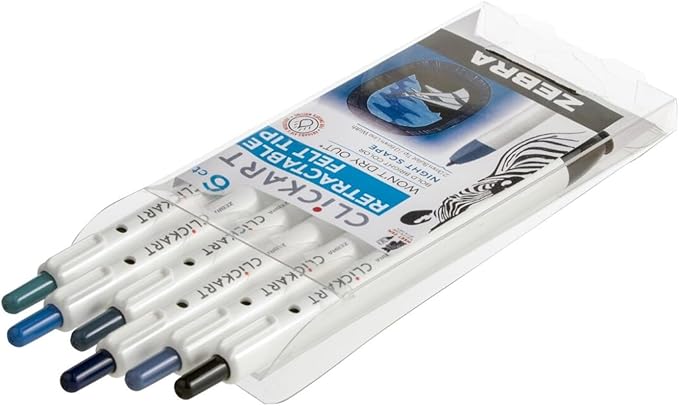 Zebra Pen ClickArt Retractable Marker Pen, 0.6mm, Assorted Night Scape Colors, 6-Pack (69116)