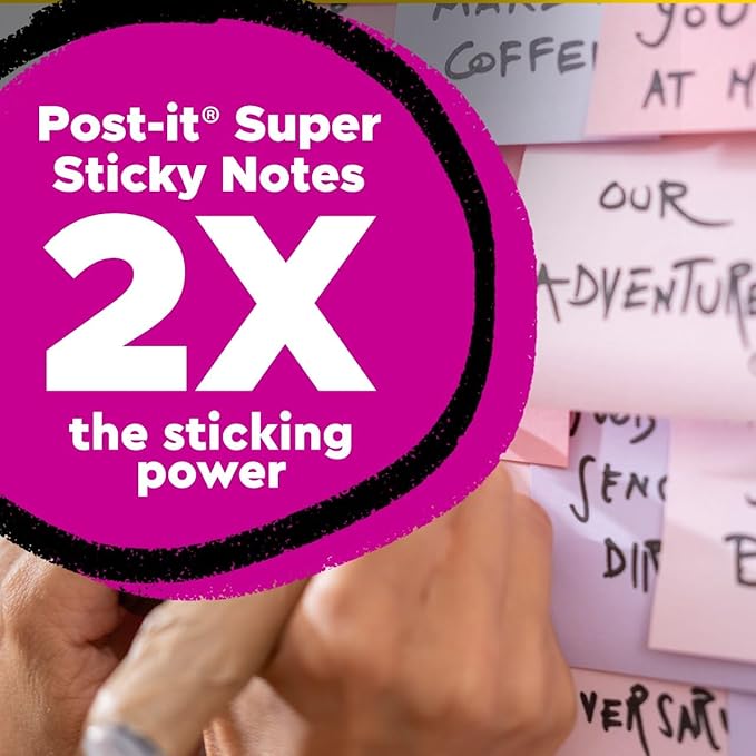 Post-it 100% Recycled Paper Super Sticky Notes, Lined, 4 in. x 6 in., 4 Pads, 45 Sheets per Pad, Wanderlust Pastels, School Supplies and Office Products