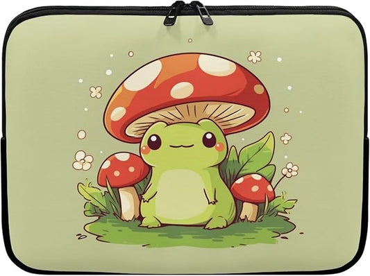 Mushroom Frog Laptop Sleeve for Women 17 inch Laptop Protector with Multiple Uses Computer Carrying Case Portable Tablet Bag Lap Top Case Cute Laptop Protector Green