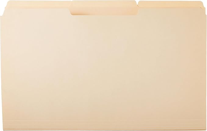 Amazon Basics Sturdy Manila File Folders, 1/3 Tabs in Assorted Positions for Filing, Legal Size, 8.5 x 14 inch - Pack of 100