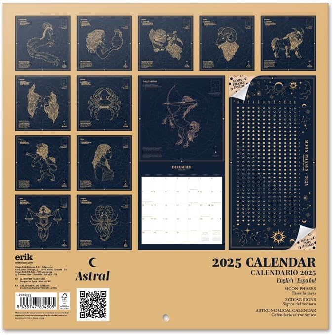 Astral Wall Calendar 2025 12" x 12" FSC® Plastic Free - Starts Week On Sunday | Square Wall Calendar | Family Planner Calendar 2025 | Astrological Calendar 2025
