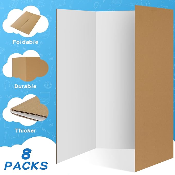 VinTS 8 PCS Trifold Poster Board, 36" x 48" White, Sturdy Foldable Display Boards for School Projects, Science Fair, Business Presentations, Exhibitions, Workshops