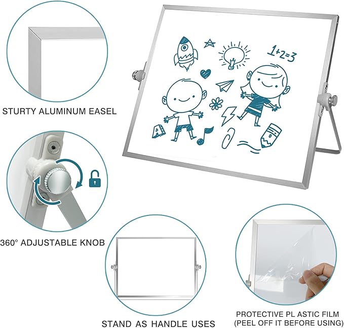 OWill Dry Erase White Board, 8” X 12” Small Whiteboard with Stand, Mini Whiteboard A4 Magnetic Desktop Board & Portable Double-Sided White Board Easel for Kids Drawing in School & Home