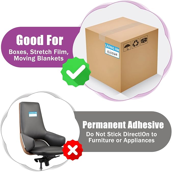 510 Home Moving Labels, 3.4 x 2 inches, 8-Color Coded Packing Box Stickers with Fragile and Blank Customizable Labels