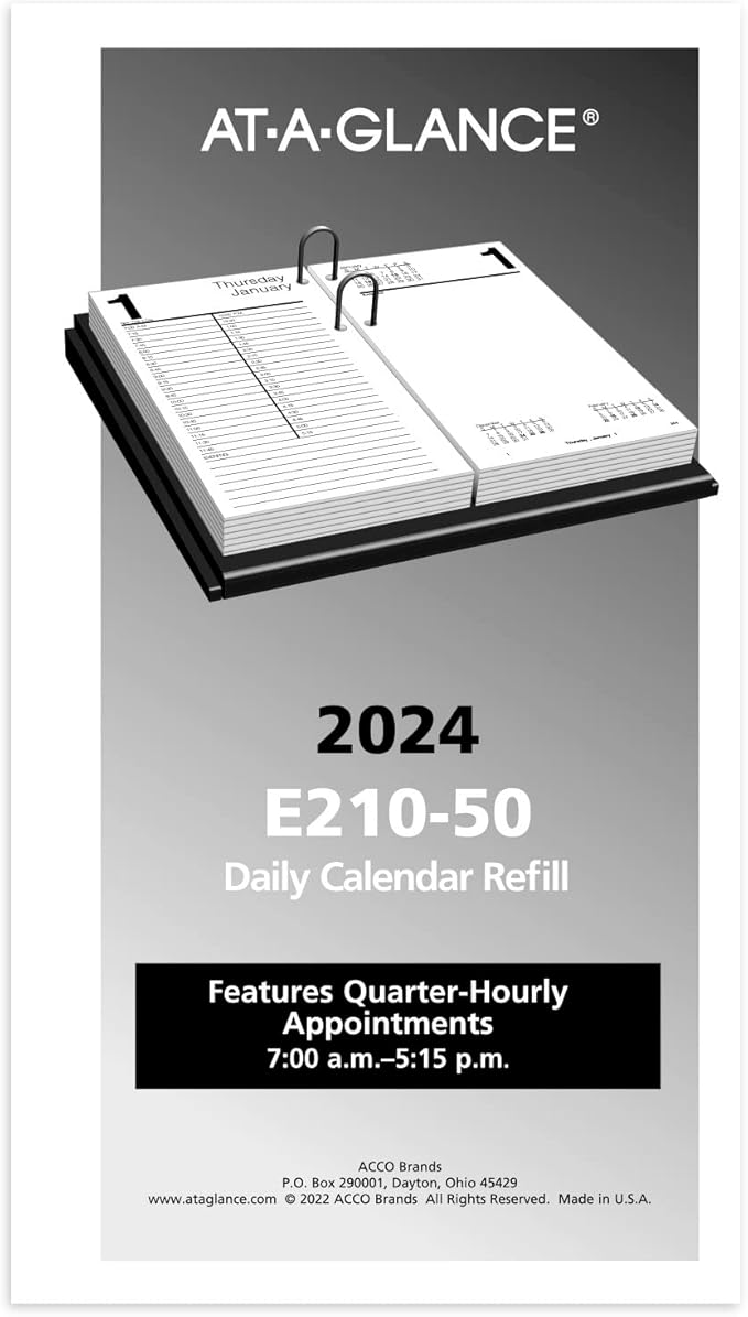 AT-A-GLANCE 2024 Daily Desk Calendar Refill, 4-1/2" x 8", Large, Loose-Leaf (E2105024)